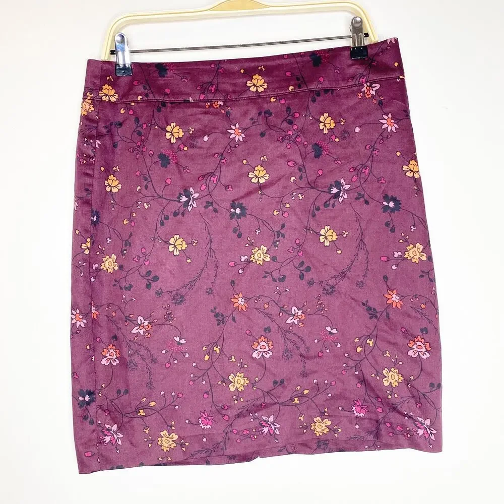 Loft Maroon Floral Pencil Skirt Size 10